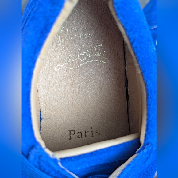 Blue Suede Studded Sneakers | Spiked Toe | Red Sole Style | Size 41 - Picture 11 of 12